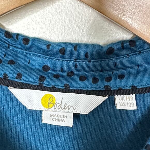 BODEN Susannah Jersey Shirt Dress Blue Black Dots Sz 10 Regular {C46} - Picture 4 of 5